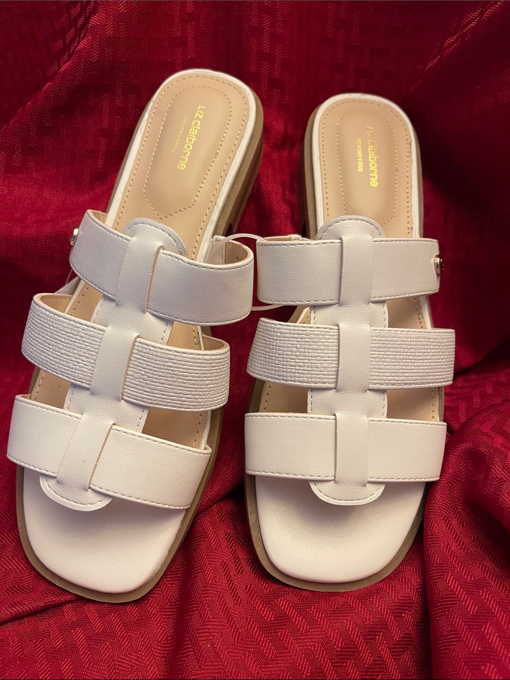 Liz Claiborne Cream Triple-Strap Slide Mules